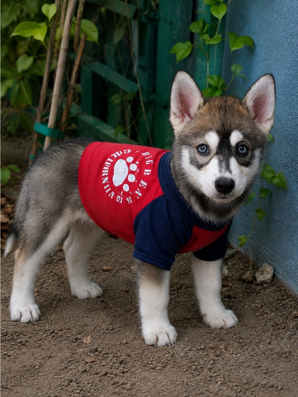 American Apparel Big Bear California Dog T-Shirt Red Navy Size S